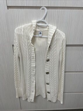 GAP Cream Cable-Knit Button-Up Cardigan with Hood
